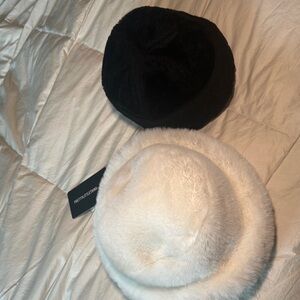 PrettyLittleThing Black and White Faux Fur Hats